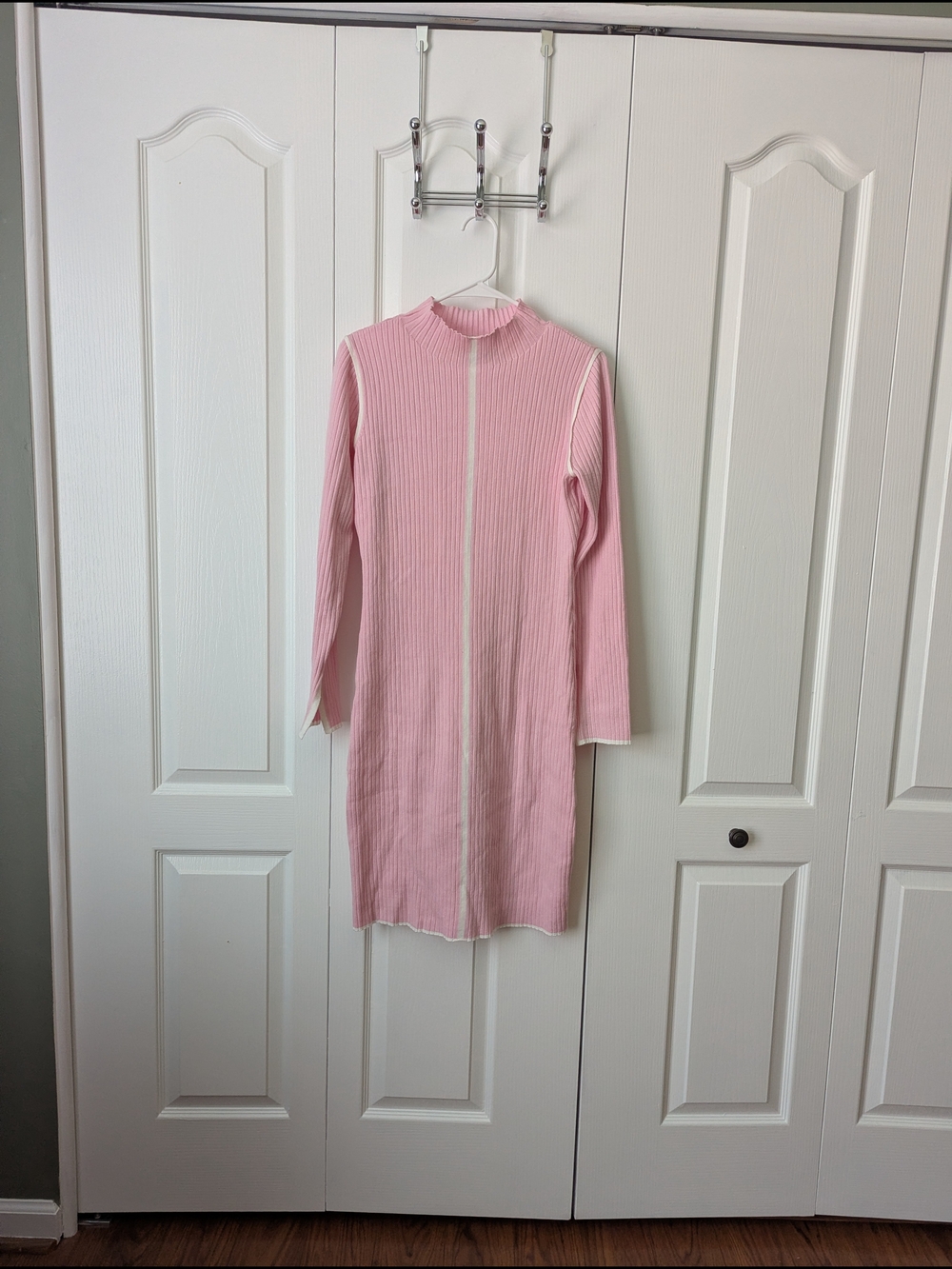 Amazon Pink Long Sleeve Ribbed Midi Dress